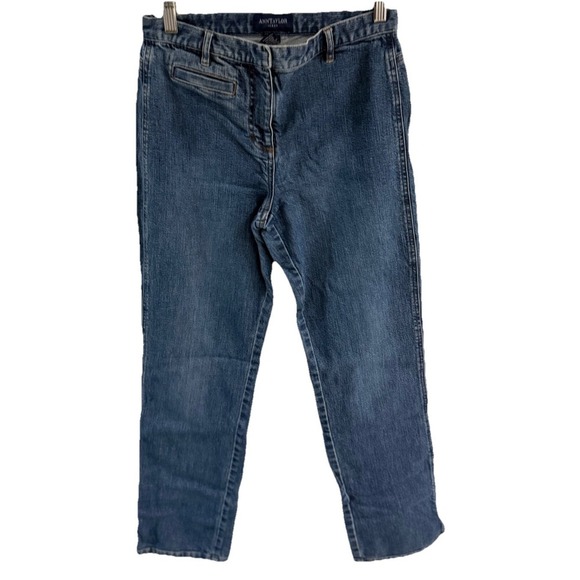 ANN TAYLOR WOMENS JEANS SIZE 4‎ STRAIGHT LEG SLIM MEDIUM WASH MID RISE DENIM - Picture 1 of 8